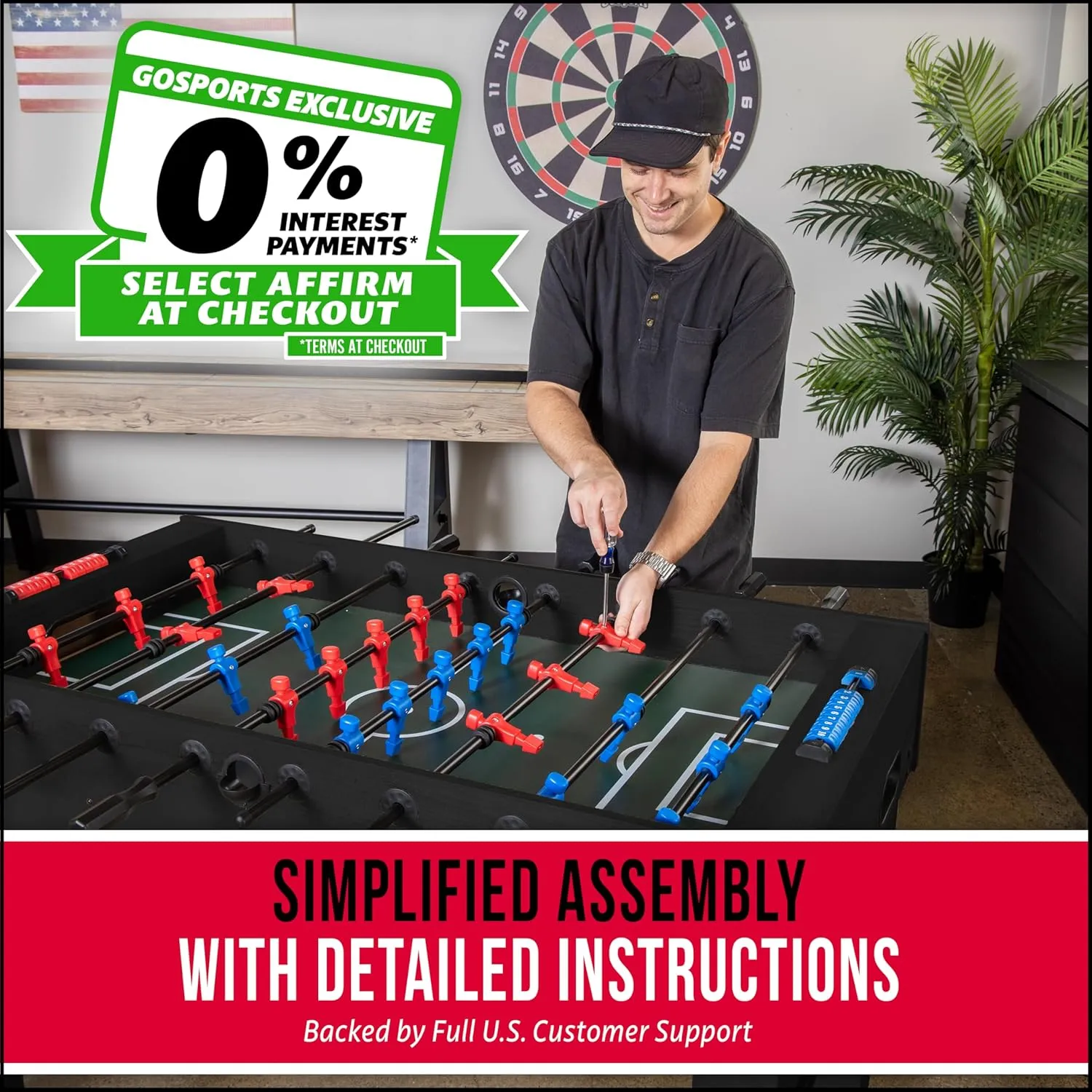 GoSports 54 Inch Full Size Foosball Table - Black, Oak, or White - Includes 4 Balls and 2 Cup Holders