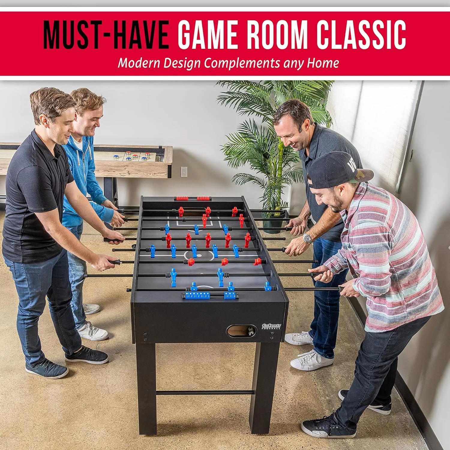 GoSports 54 Inch Full Size Foosball Table - Black, Oak, or White - Includes 4 Balls and 2 Cup Holders