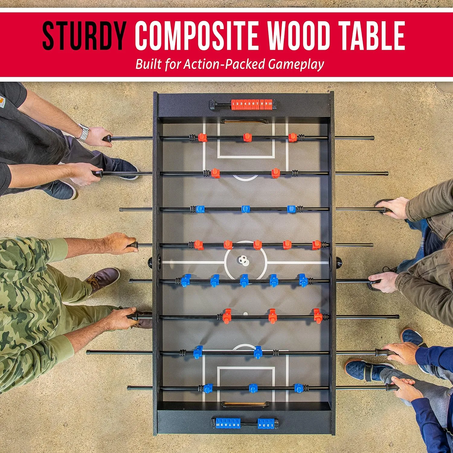 GoSports 54 Inch Full Size Foosball Table - Black, Oak, or White - Includes 4 Balls and 2 Cup Holders
