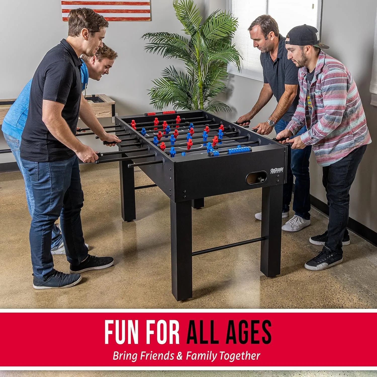 GoSports 54 Inch Full Size Foosball Table - Black, Oak, or White - Includes 4 Balls and 2 Cup Holders