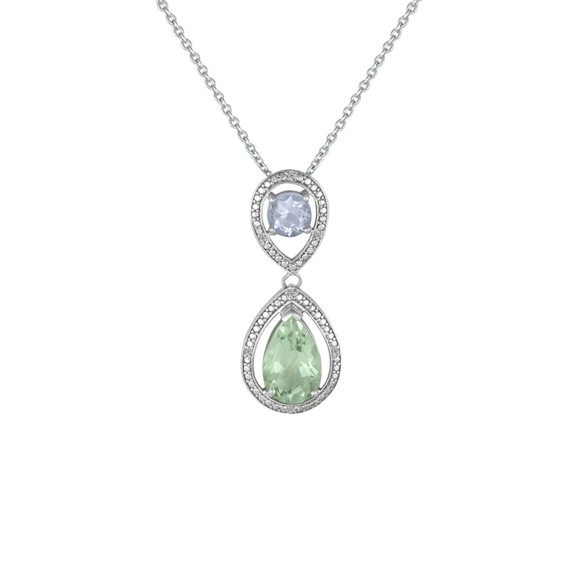 Green Amethyst and Pink Amethyst Fashion Drop Pendant in Silver
