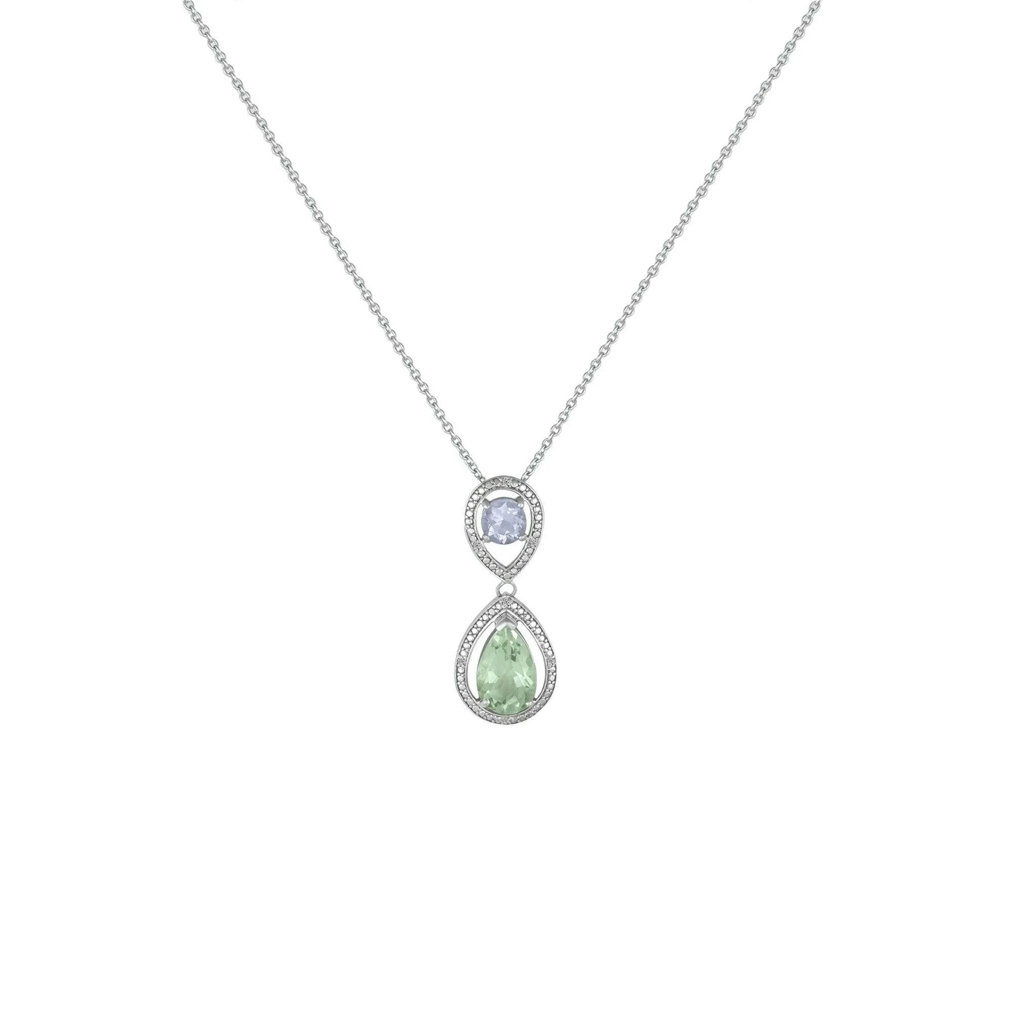Green Amethyst and Pink Amethyst Fashion Drop Pendant in Silver