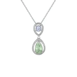 Green Amethyst and Pink Amethyst Fashion Drop Pendant in Silver