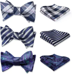 HISDERN Bow Ties for Men 3pcs Mixed Self-Tie Bow tie and Pocket Square Set Classic Formal Tuxedo Wedding & Party Bowtie