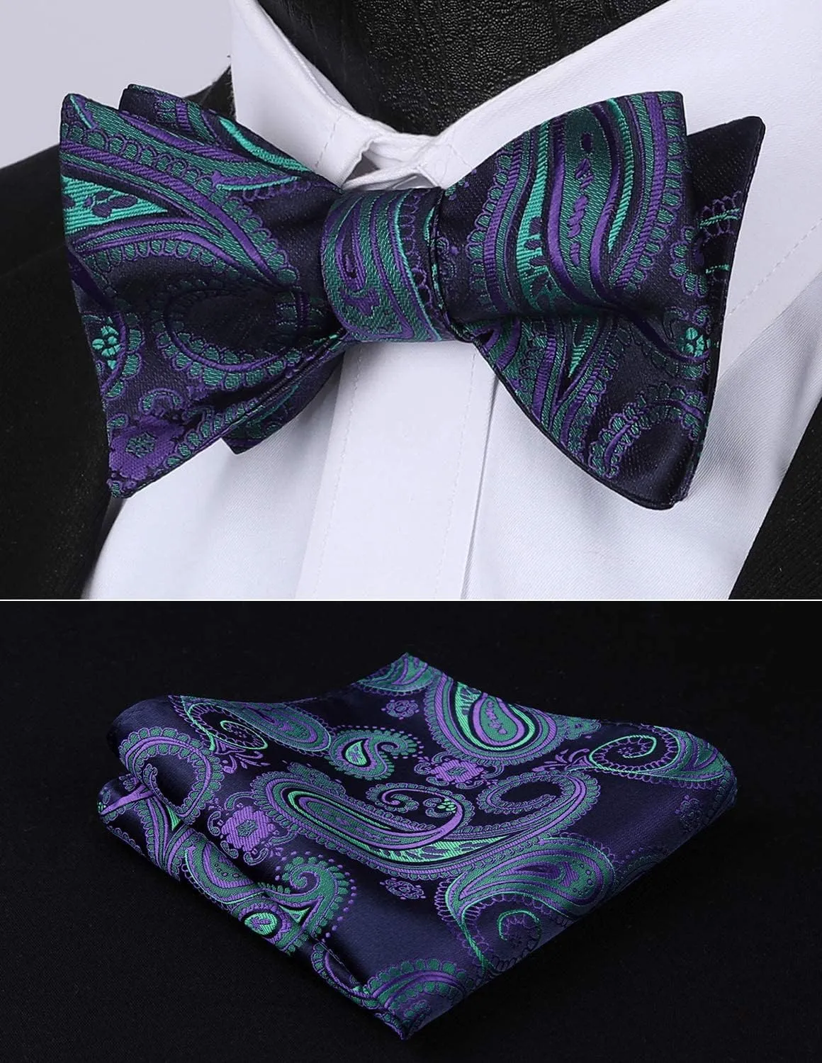 HISDERN Bow Ties for Men 3pcs Mixed Self-Tie Bow tie and Pocket Square Set Classic Formal Tuxedo Wedding & Party Bowtie