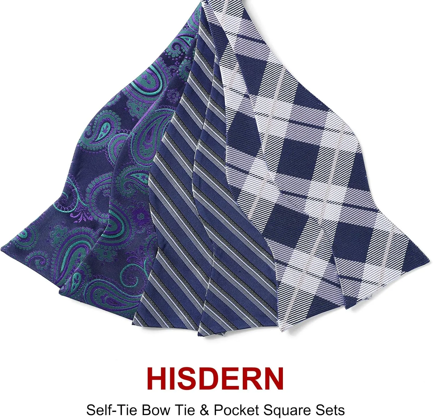 HISDERN Bow Ties for Men 3pcs Mixed Self-Tie Bow tie and Pocket Square Set Classic Formal Tuxedo Wedding & Party Bowtie