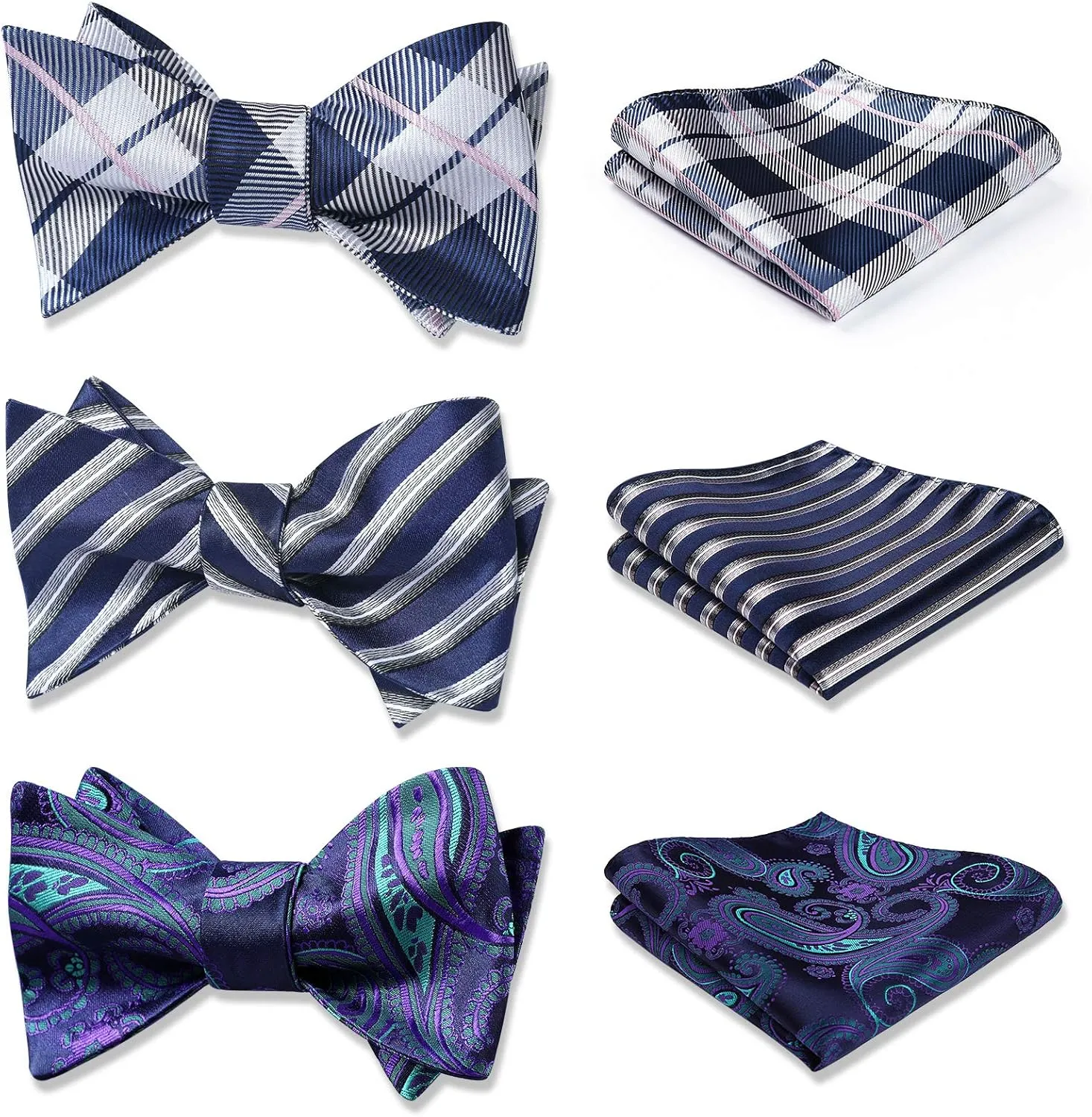 HISDERN Bow Ties for Men 3pcs Mixed Self-Tie Bow tie and Pocket Square Set Classic Formal Tuxedo Wedding & Party Bowtie