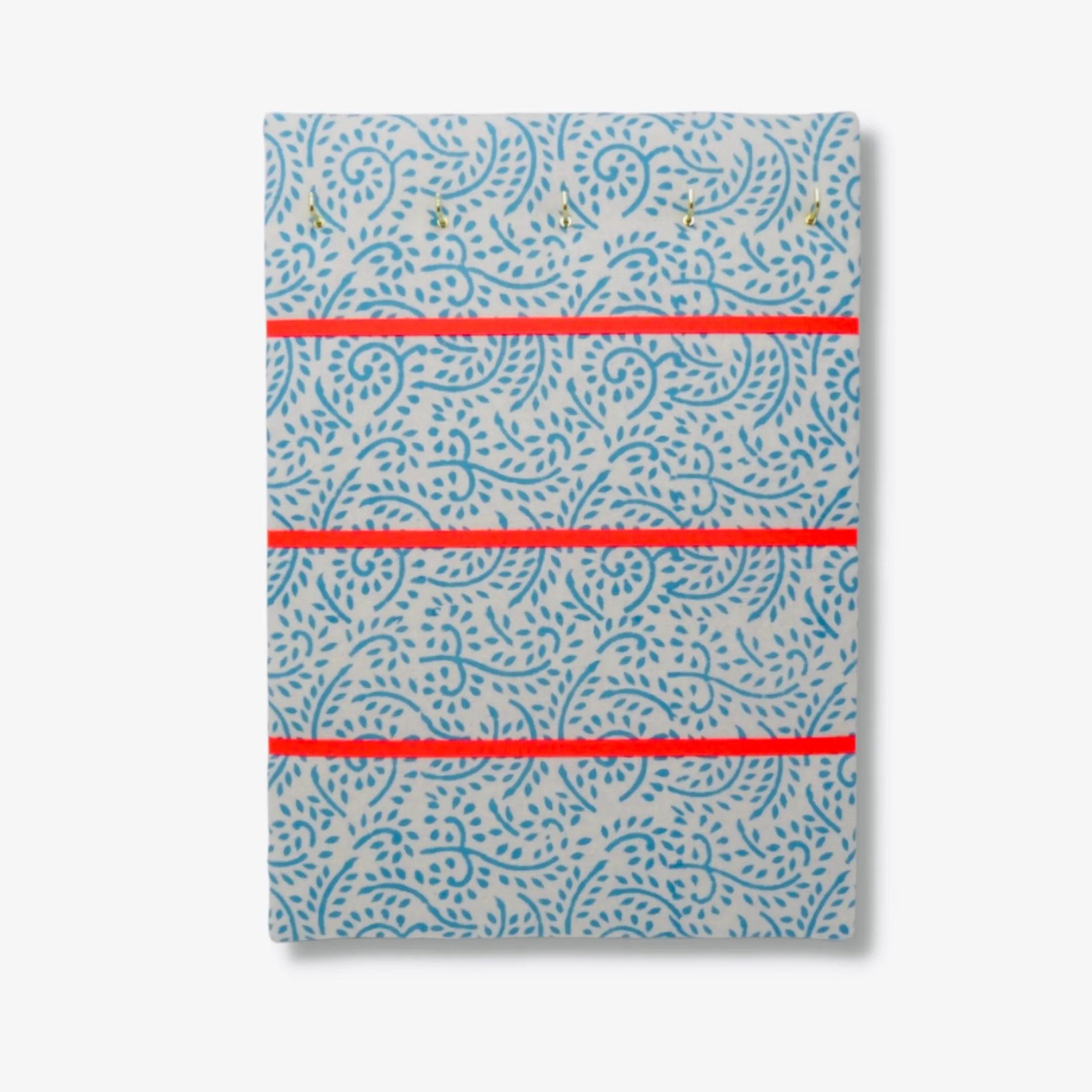 Hook & Hang Jewellery Board - Turquoise Leaf Print / Neon Orange Ribbon