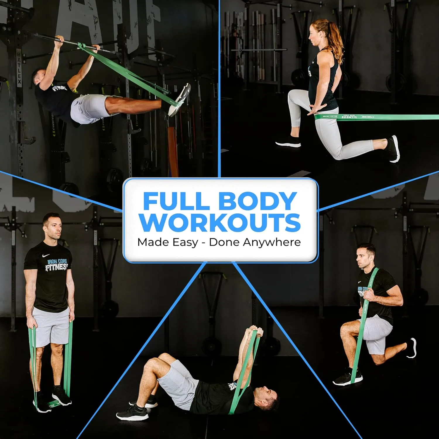 Iron Core Fitness Gym Quality Long Resistance Bands Multi Pack of 5- Loved by Fitness Pros for Group Workouts in Gyms, Boxes, Studios and Bootcamps. Perfect for Pull Ups, Strength Training, Mobility