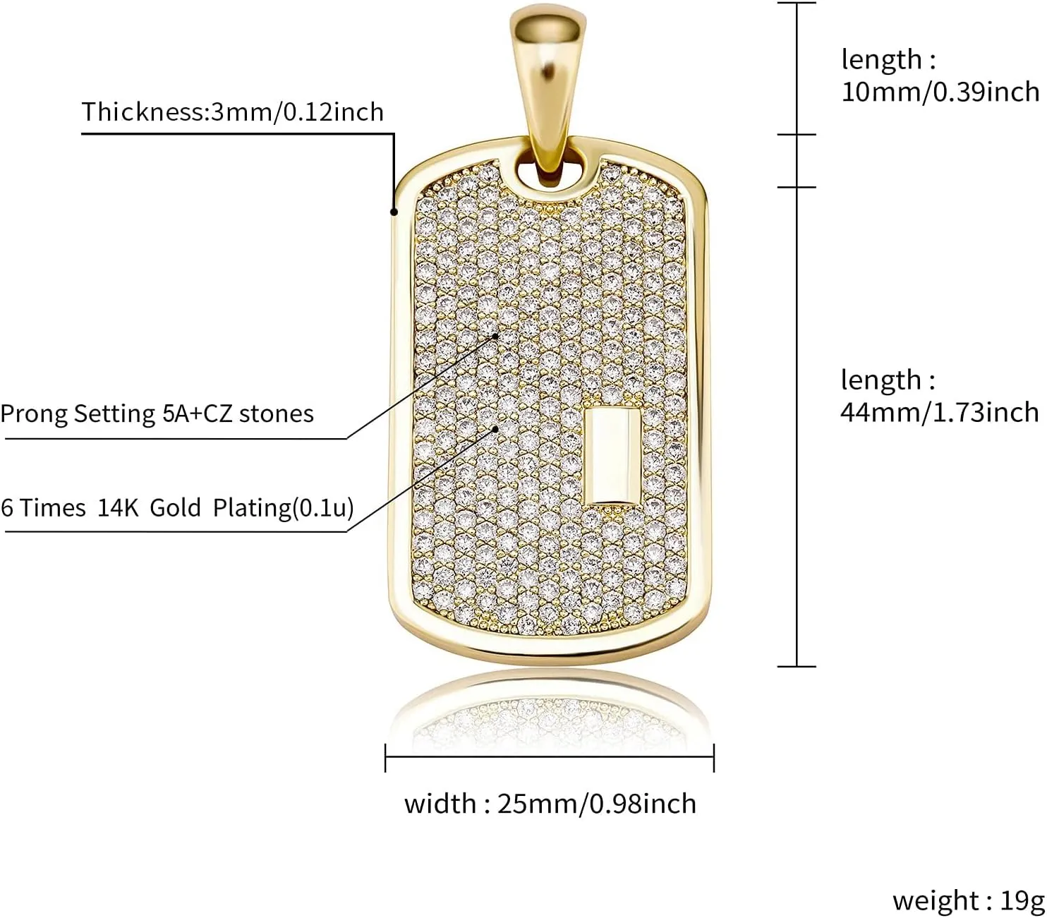 JINAO Personalized Iced Out Custom Dog Tag Pendant Necklace 14K Gold Plated Engrave Initial Pendant for Men Women with Cubic Zirconia Stone