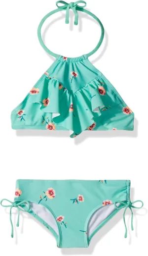 Kanu Surf Girls' Morgan Ruffle Halter Bikini 2-Piece Swimsuit, Pink, 2t