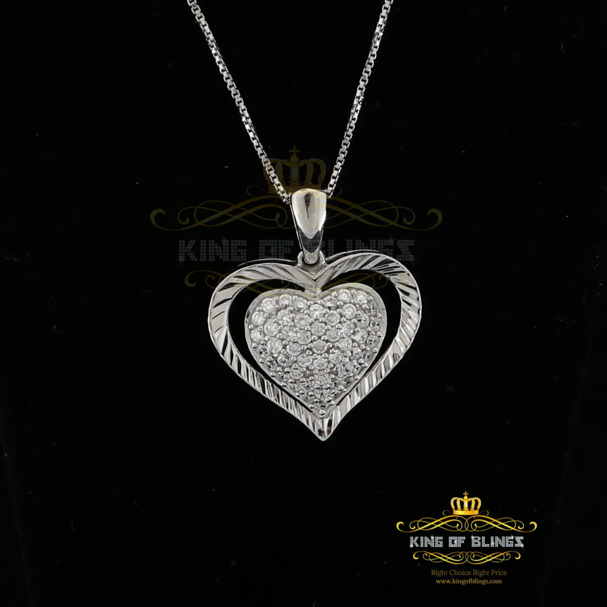 King Of Bling's Fancy Special 925 Sterling Silver Heart White Pendant with 0.49ct Cubic Zirconia
