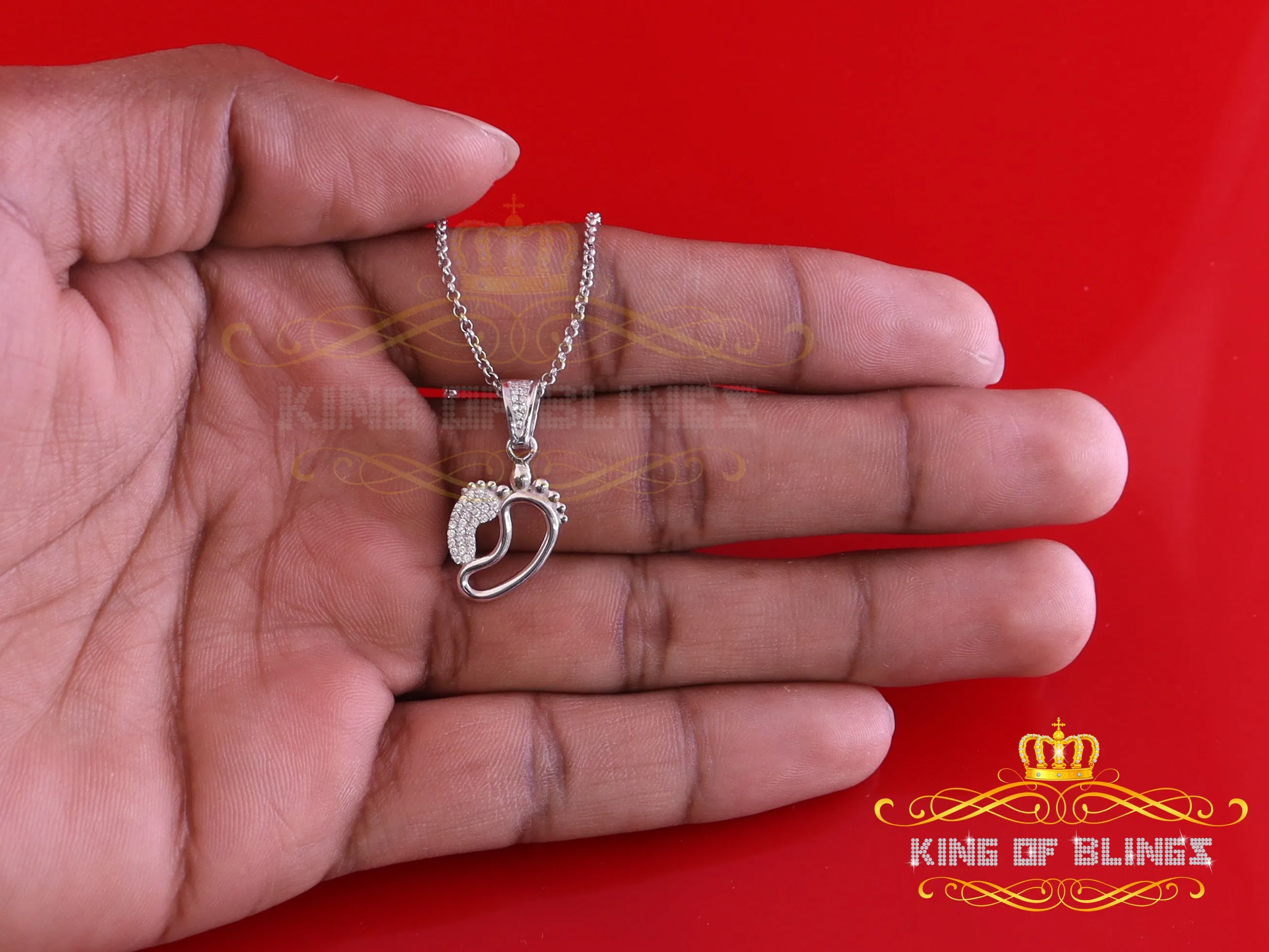 King Of Bling's First step Baby Feet Mother & Child Silver White 0.36ct Cubic Zirconia Pendant