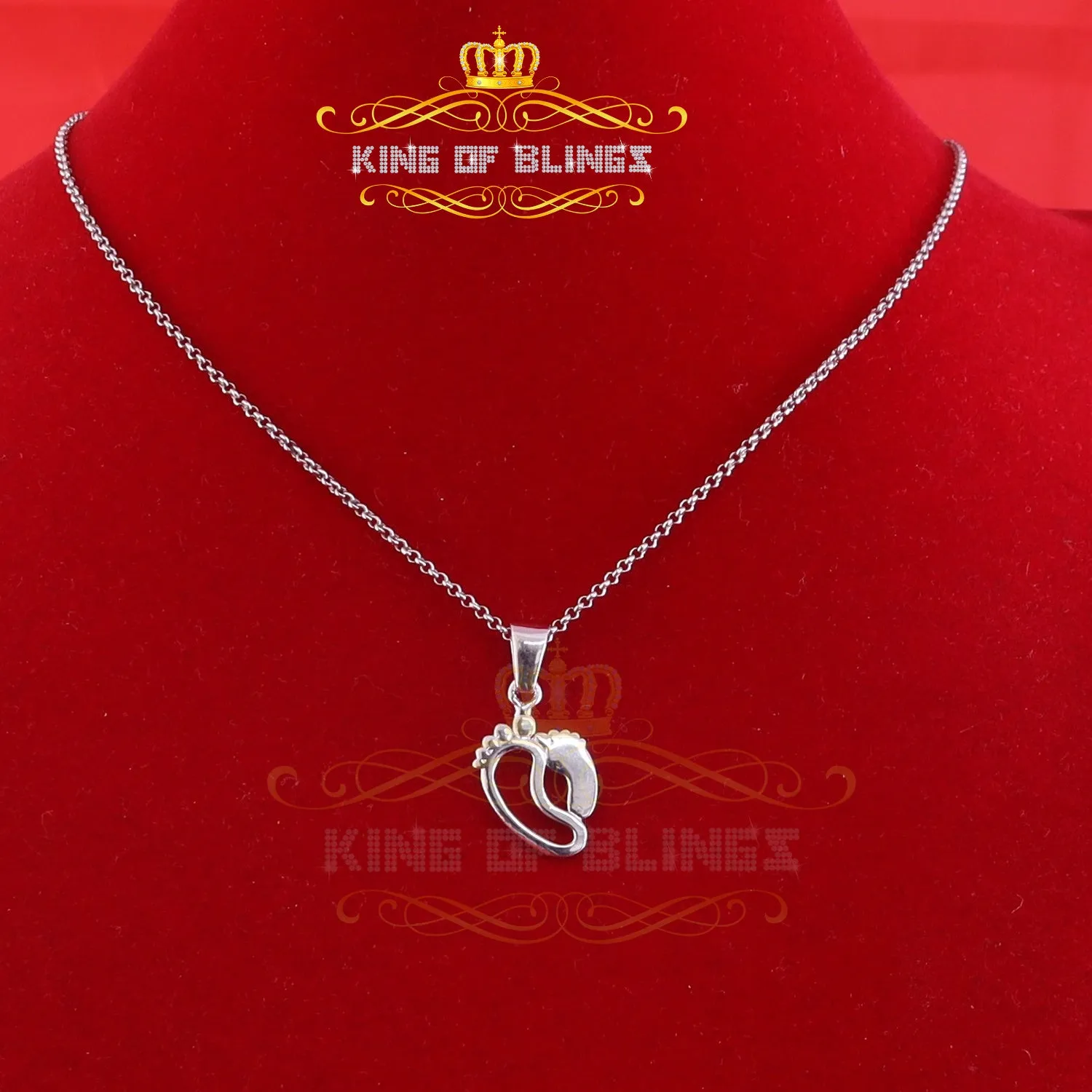 King Of Bling's First step Baby Feet Mother & Child Silver White 0.36ct Cubic Zirconia Pendant