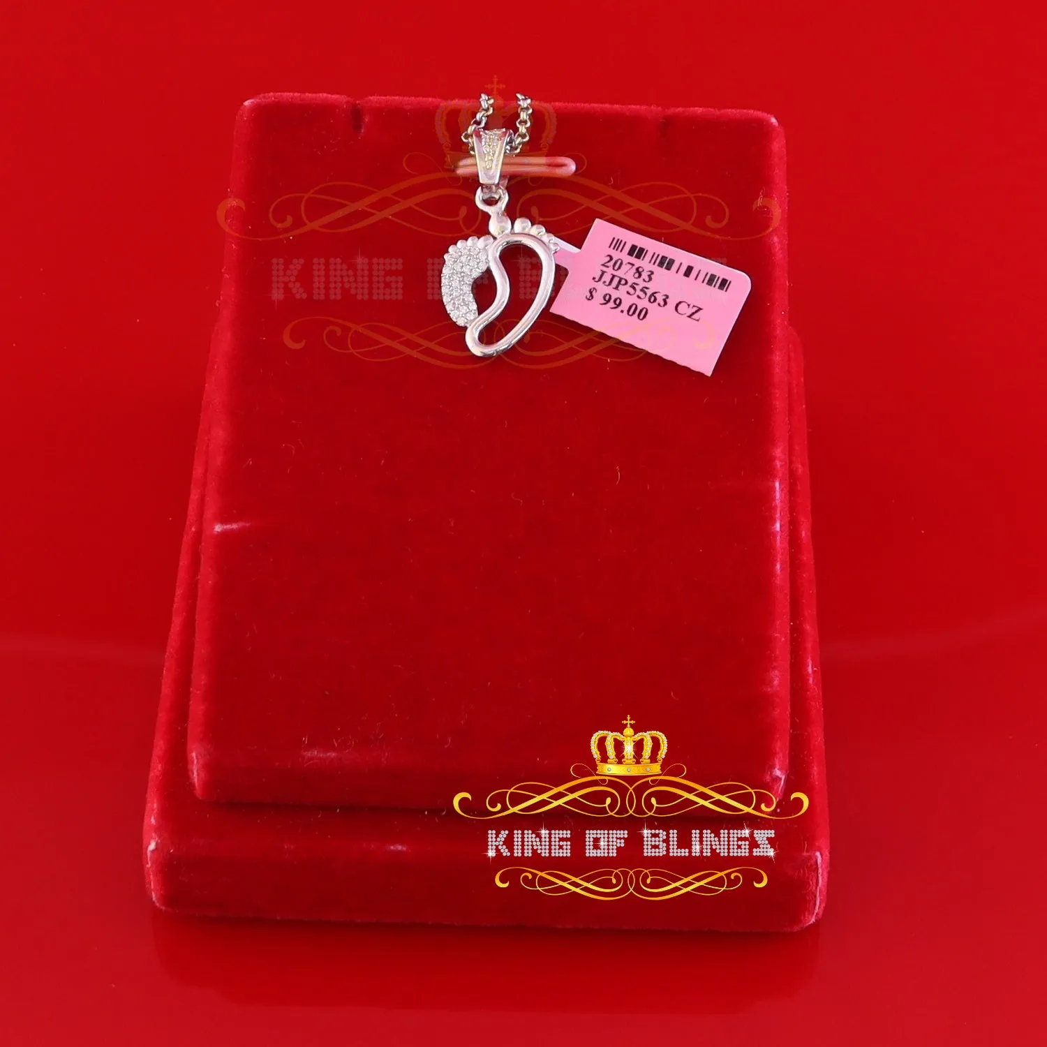 King Of Bling's First step Baby Feet Mother & Child Silver White 0.36ct Cubic Zirconia Pendant