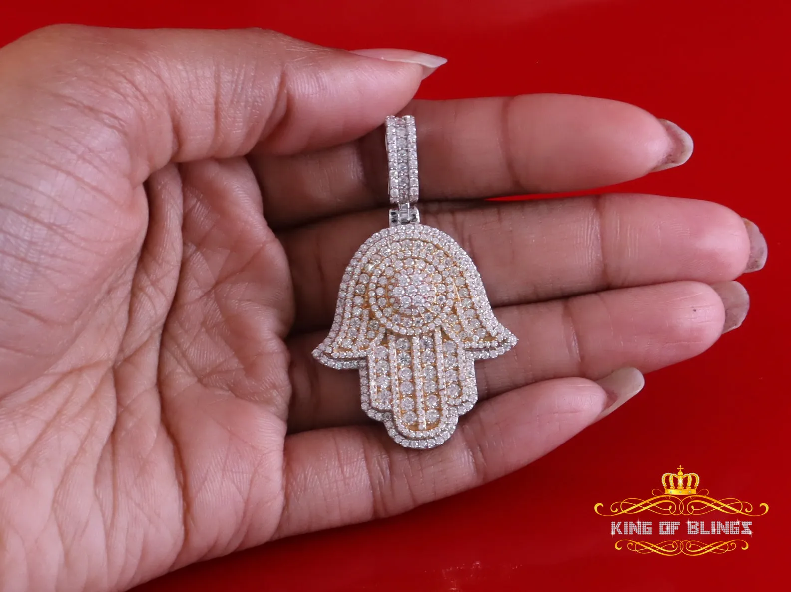 King Of Bling's New 2.50ct VVS D Moissanite White Sterling Silver Charm Hamsa Pendant Men /Women