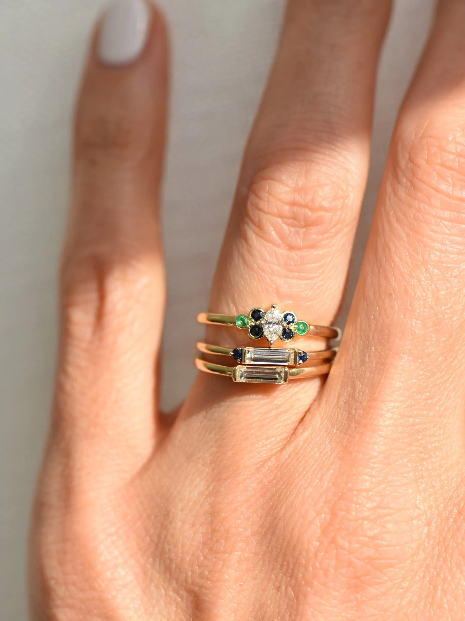 Kunda Ring | Diamond, Blue Sapphires & Emeralds | 9k Gold