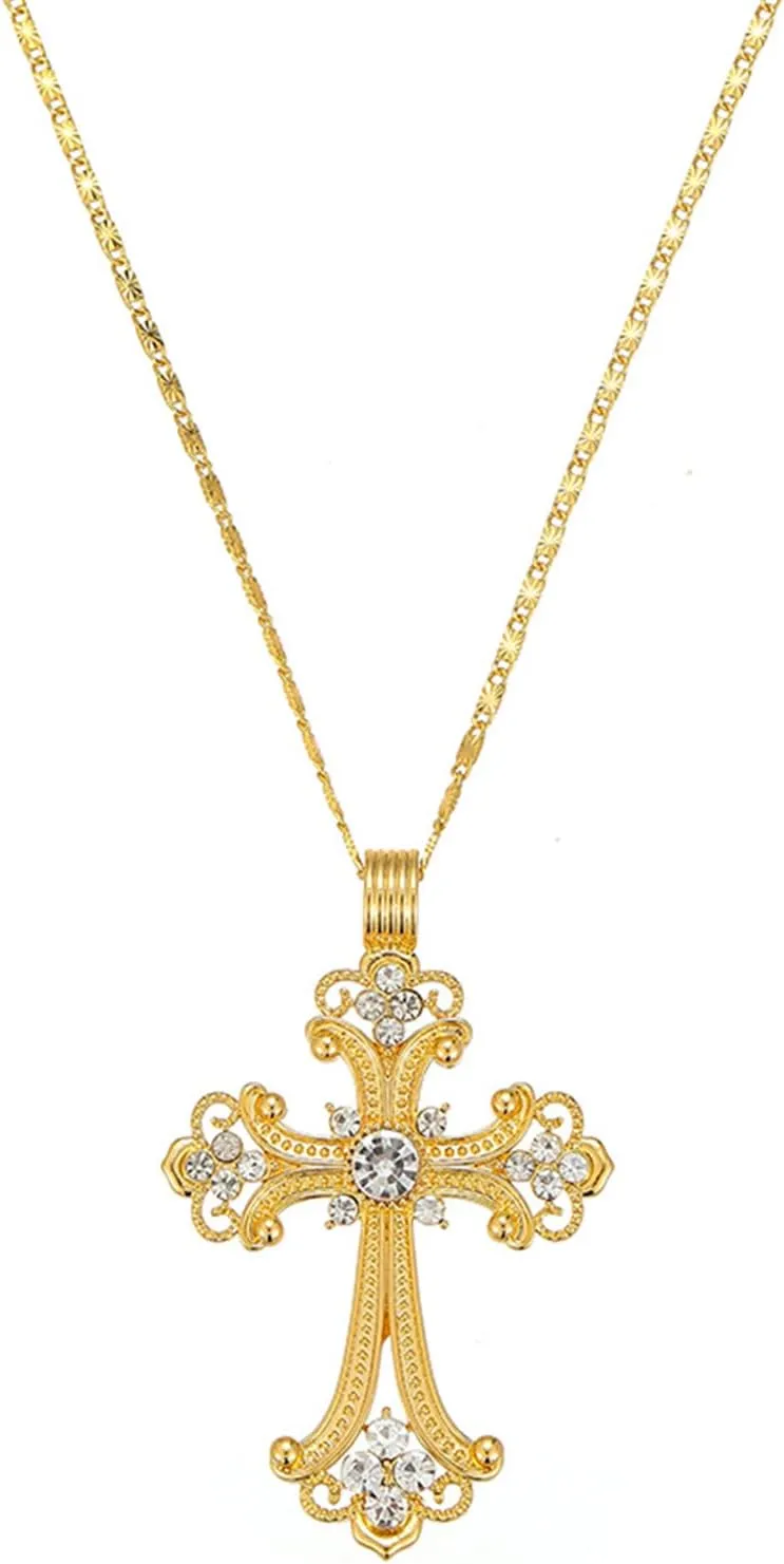 Luxurious 18k Gold-tone Cross Pendant Necklace Big Cross Pendant Necklace Non Tarnish Large Cross Religious Jewelry for Men Women Teens