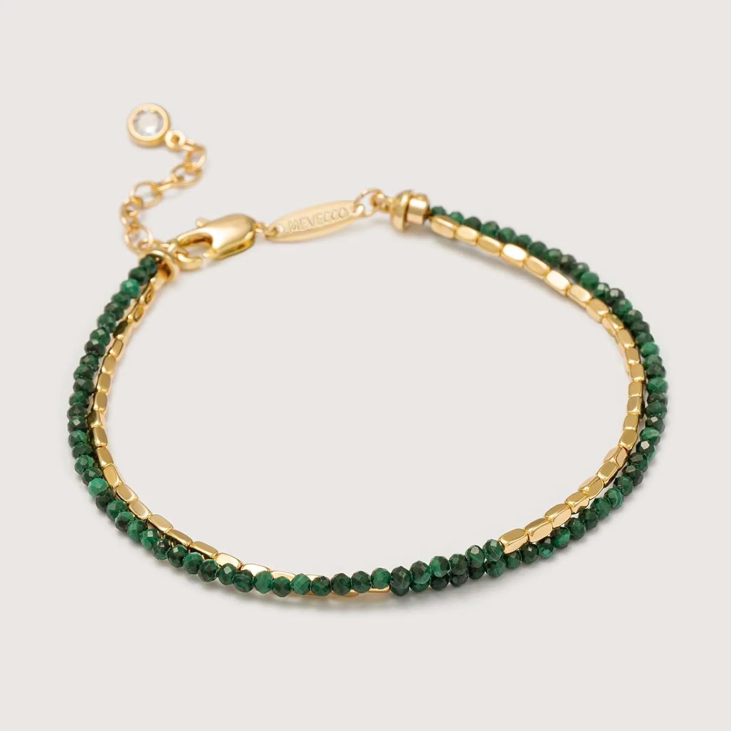 MEVECCO Bead Bracelet for Women Layered Stone Mixed Bracelets 18K Gold Plated Handmade Custom Beaded Charm Chain Bracelet Stack Jewelry Gifts