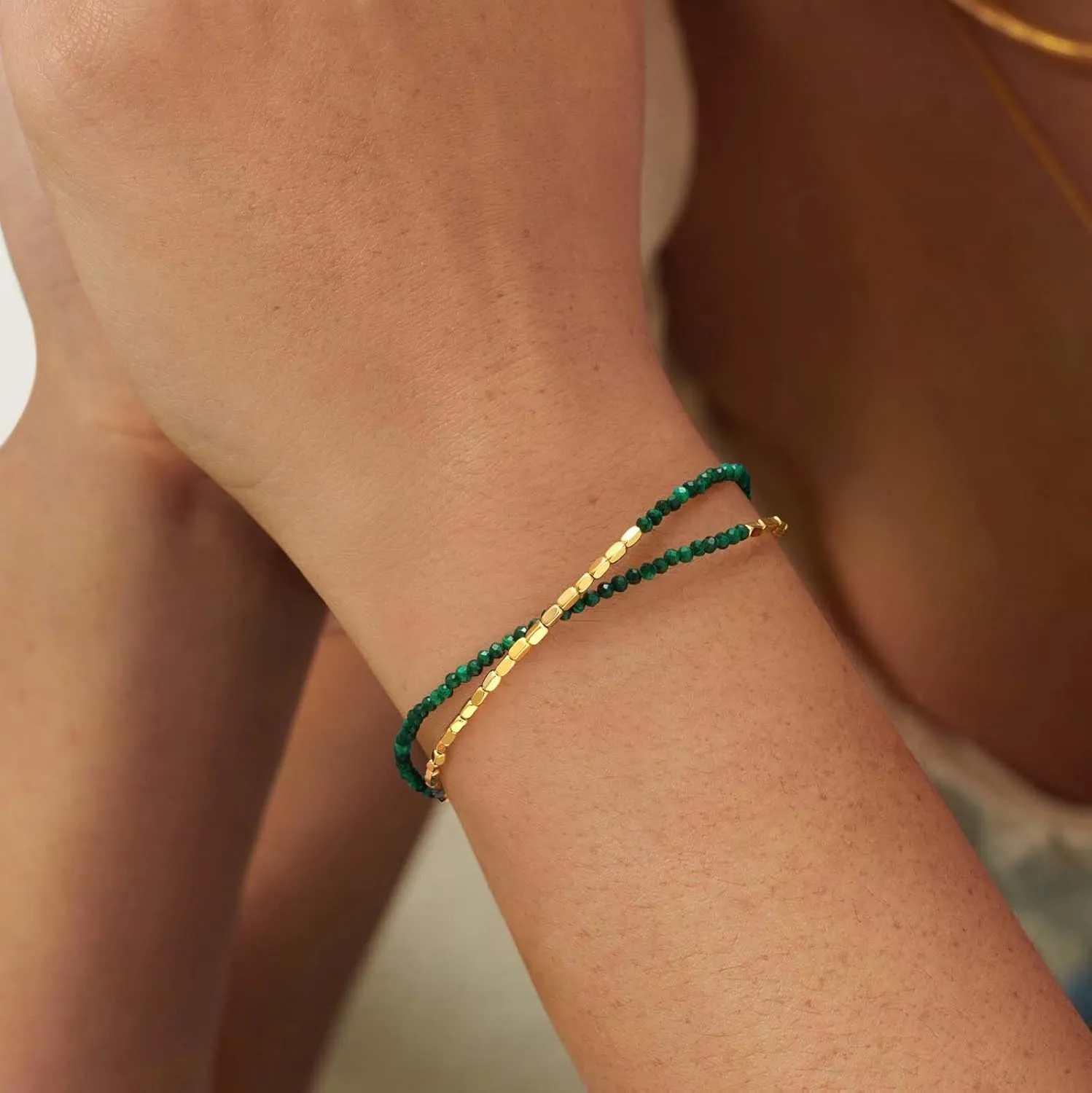 MEVECCO Bead Bracelet for Women Layered Stone Mixed Bracelets 18K Gold Plated Handmade Custom Beaded Charm Chain Bracelet Stack Jewelry Gifts