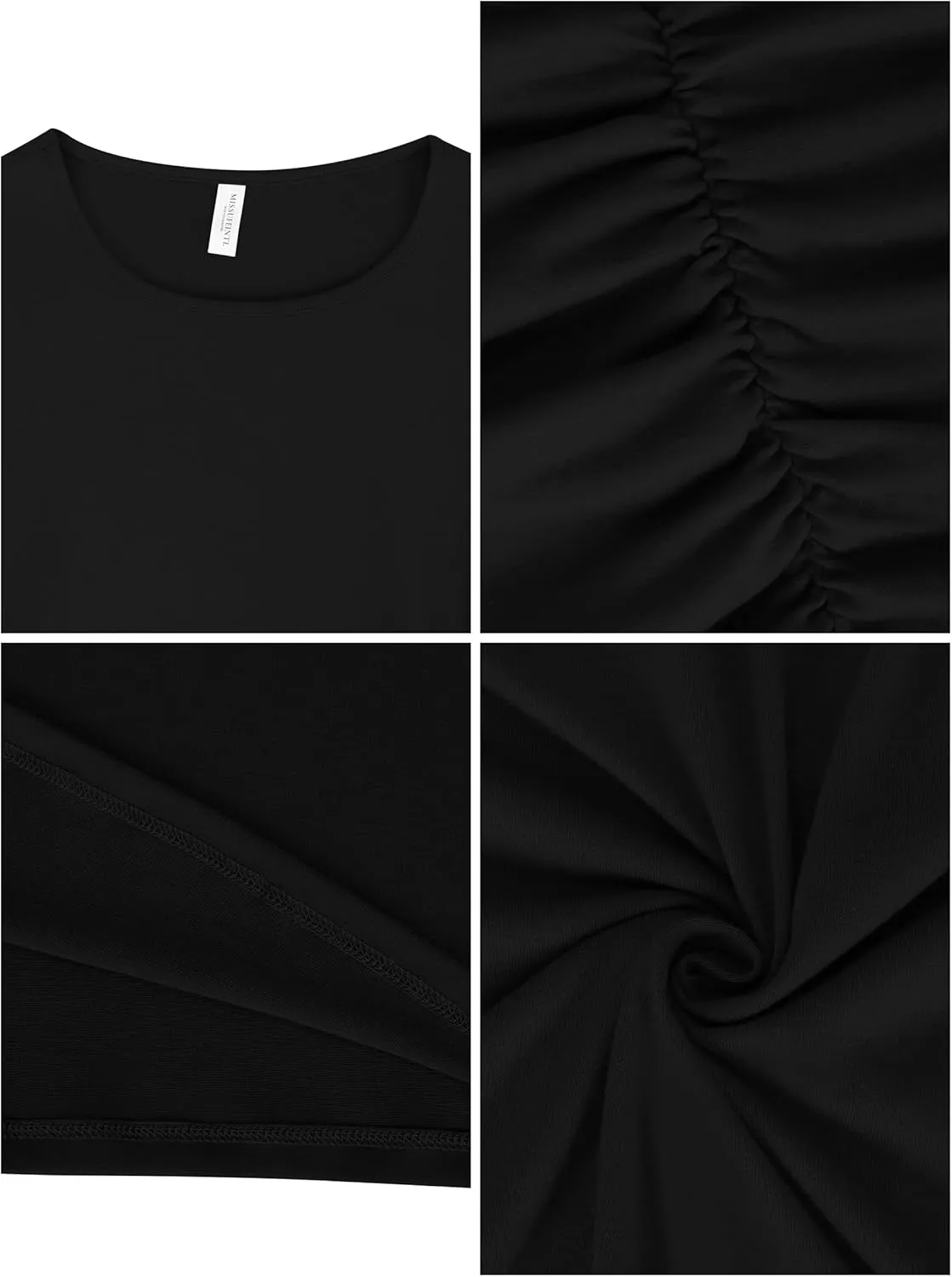 Missufe Women's Long Sleeve Slim Ruched Bodycon Dress 2025 Trendy Fall Casual Round Neck Sheath Knee Length Outfits Clothes