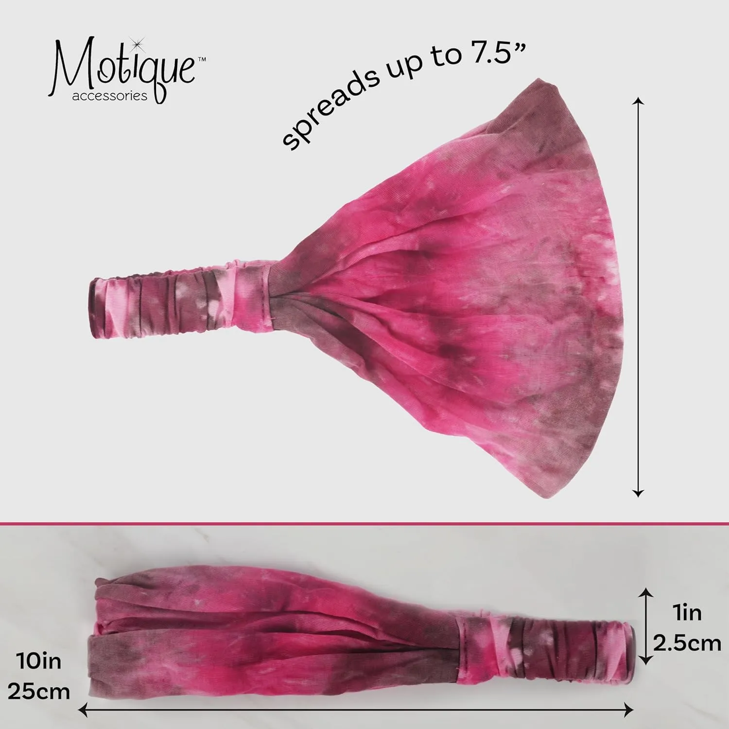Motique Accessories Pink Stretchy Headwrap Tye Dye Boho Wide Hair Band Yoga