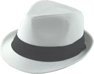 Nayt Men's Classic Solid Plain Fedora White with Black Band Small/Medium-58cm (7~7 1/4)