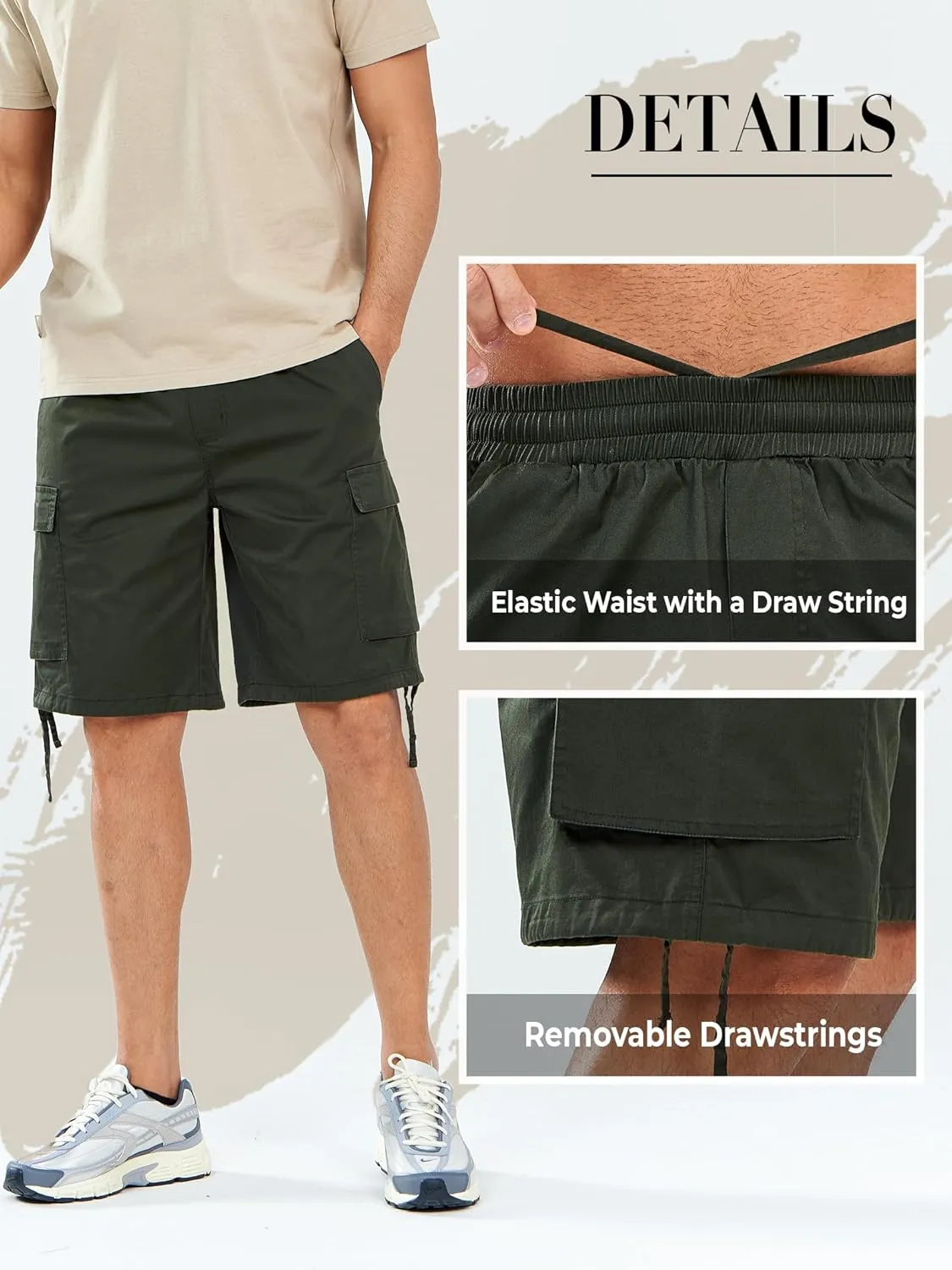 NORTHYARD Mens Twill Casual Cotton Cargo Shorts Drawstring Elastic Waist & 6 Pockets Classic Work Shorts for Men