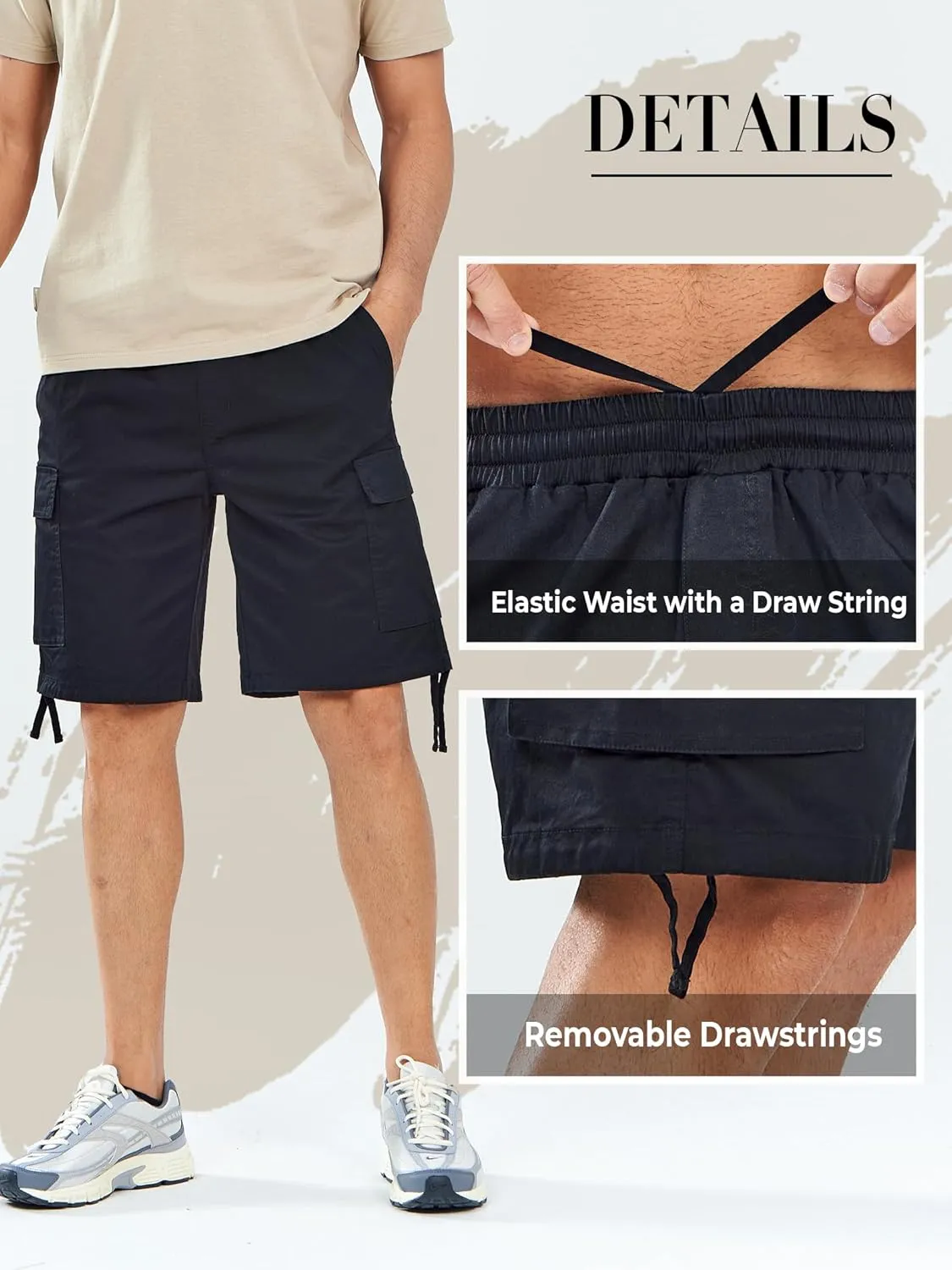 NORTHYARD Mens Twill Casual Cotton Cargo Shorts Drawstring Elastic Waist & 6 Pockets Classic Work Shorts for Men