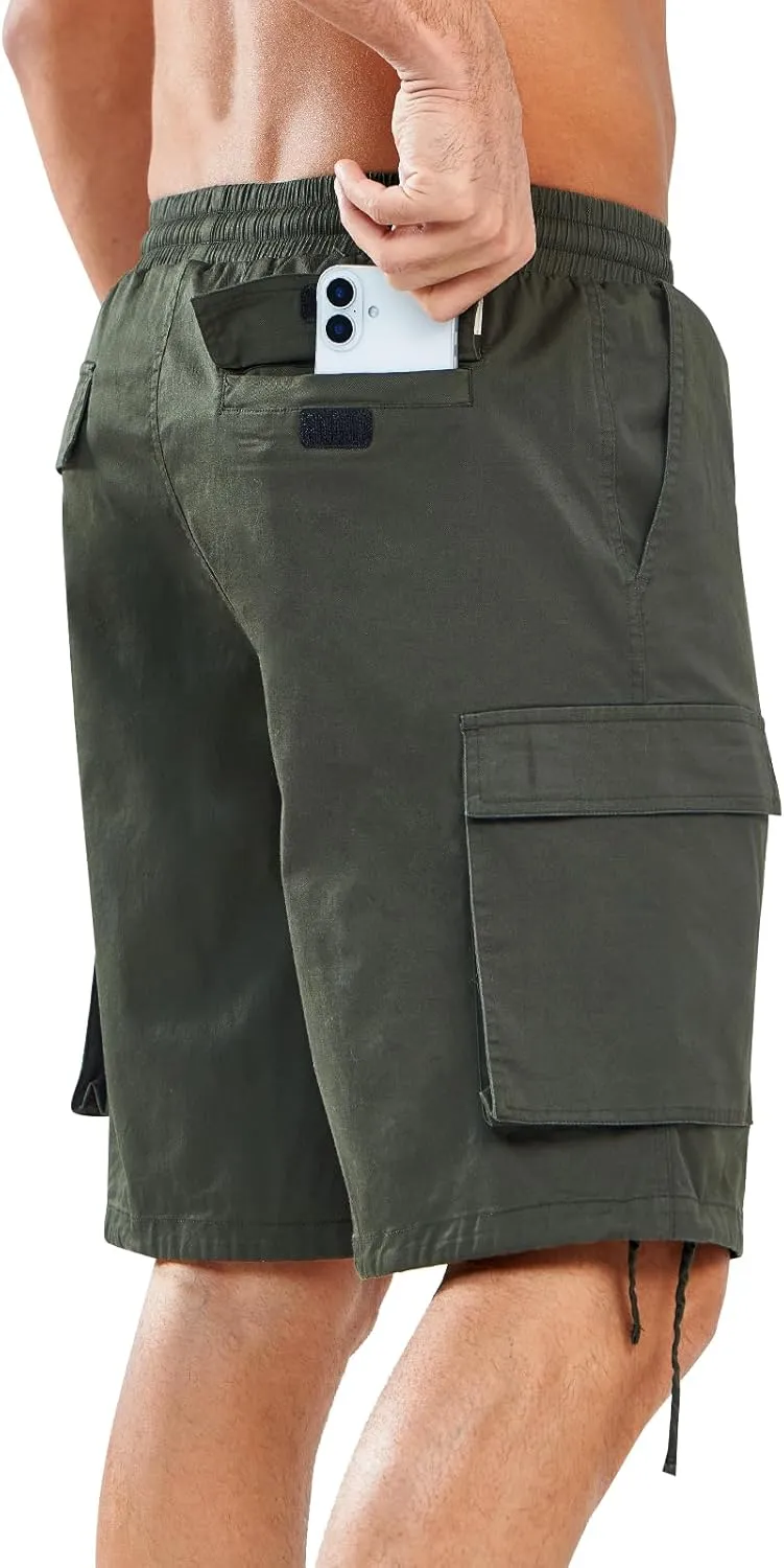 NORTHYARD Mens Twill Casual Cotton Cargo Shorts Drawstring Elastic Waist & 6 Pockets Classic Work Shorts for Men