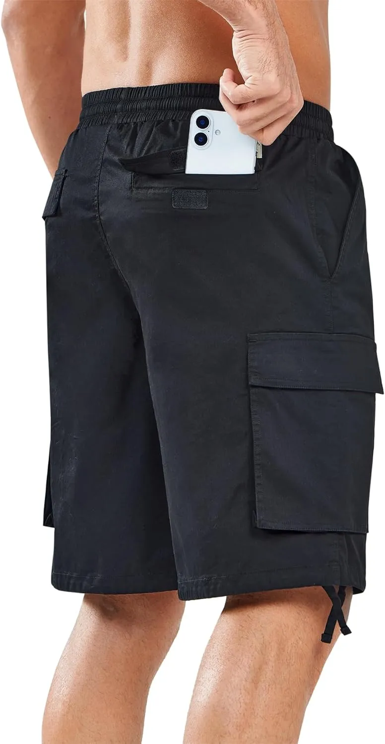 NORTHYARD Mens Twill Casual Cotton Cargo Shorts Drawstring Elastic Waist & 6 Pockets Classic Work Shorts for Men