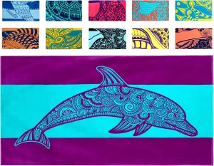 Nova Blue Dolphin Beach Towel  Tropical Blue & Purple Colors with A Unique Design, Extra Large, XL, Pool Towels (34x 63) Made from 100% Cotton