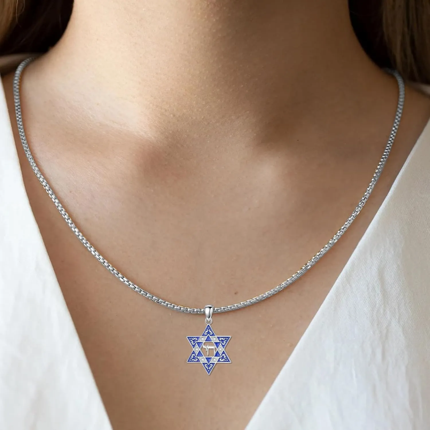 PELOVNY Star of David Necklace for Men Women 925 Sterling Silver Evil Eye/Tree of Life/Cross/Lion/Chai Necklace Jewish Star Protection Pendant Jewelry Gifts