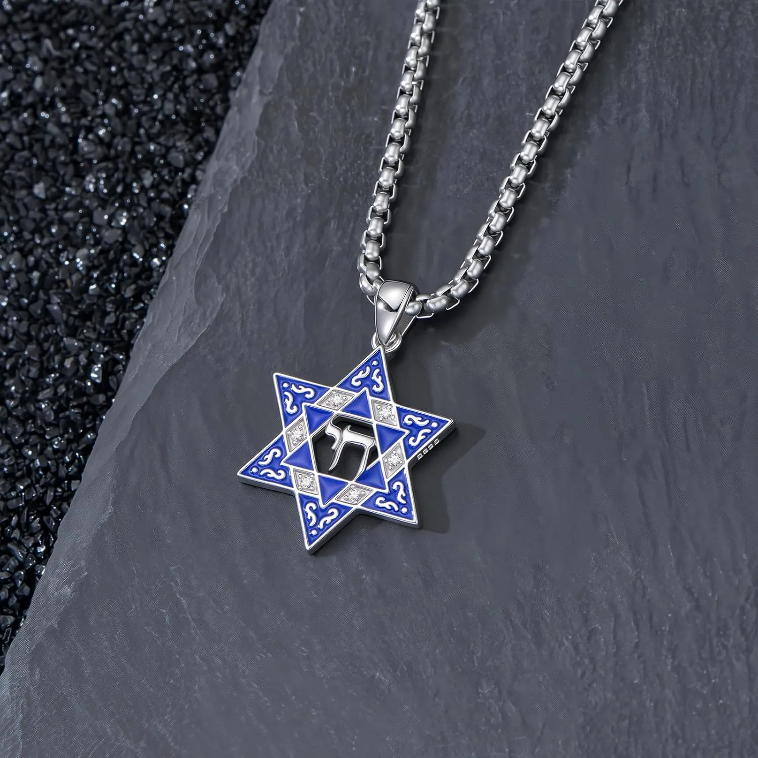 PELOVNY Star of David Necklace for Men Women 925 Sterling Silver Evil Eye/Tree of Life/Cross/Lion/Chai Necklace Jewish Star Protection Pendant Jewelry Gifts