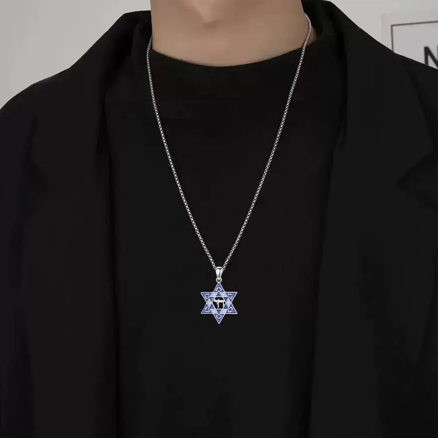 PELOVNY Star of David Necklace for Men Women 925 Sterling Silver Evil Eye/Tree of Life/Cross/Lion/Chai Necklace Jewish Star Protection Pendant Jewelry Gifts
