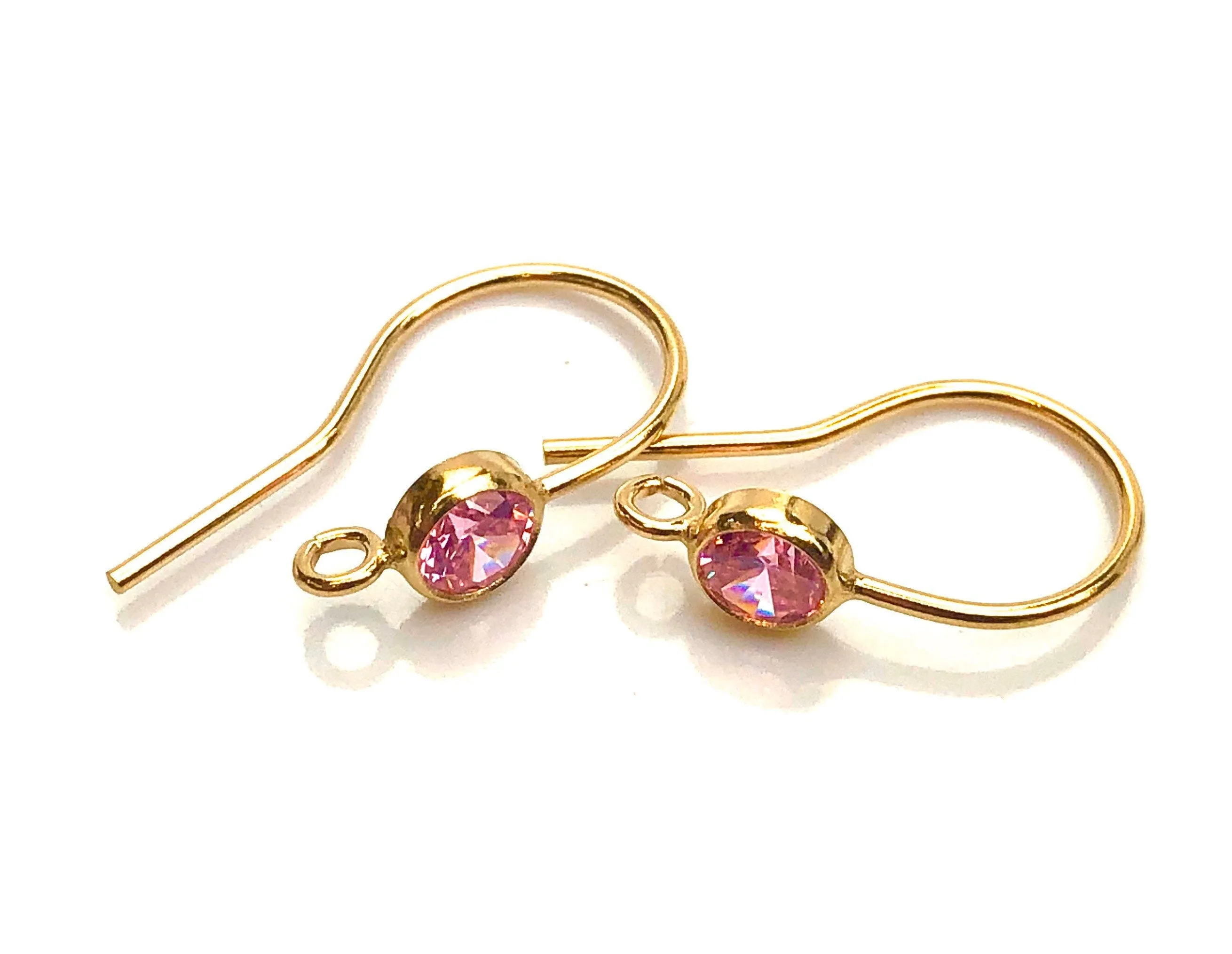 Pink cubic zirconia, 14KGF ear wire with ring , 14K gold , SKU#4006425M10