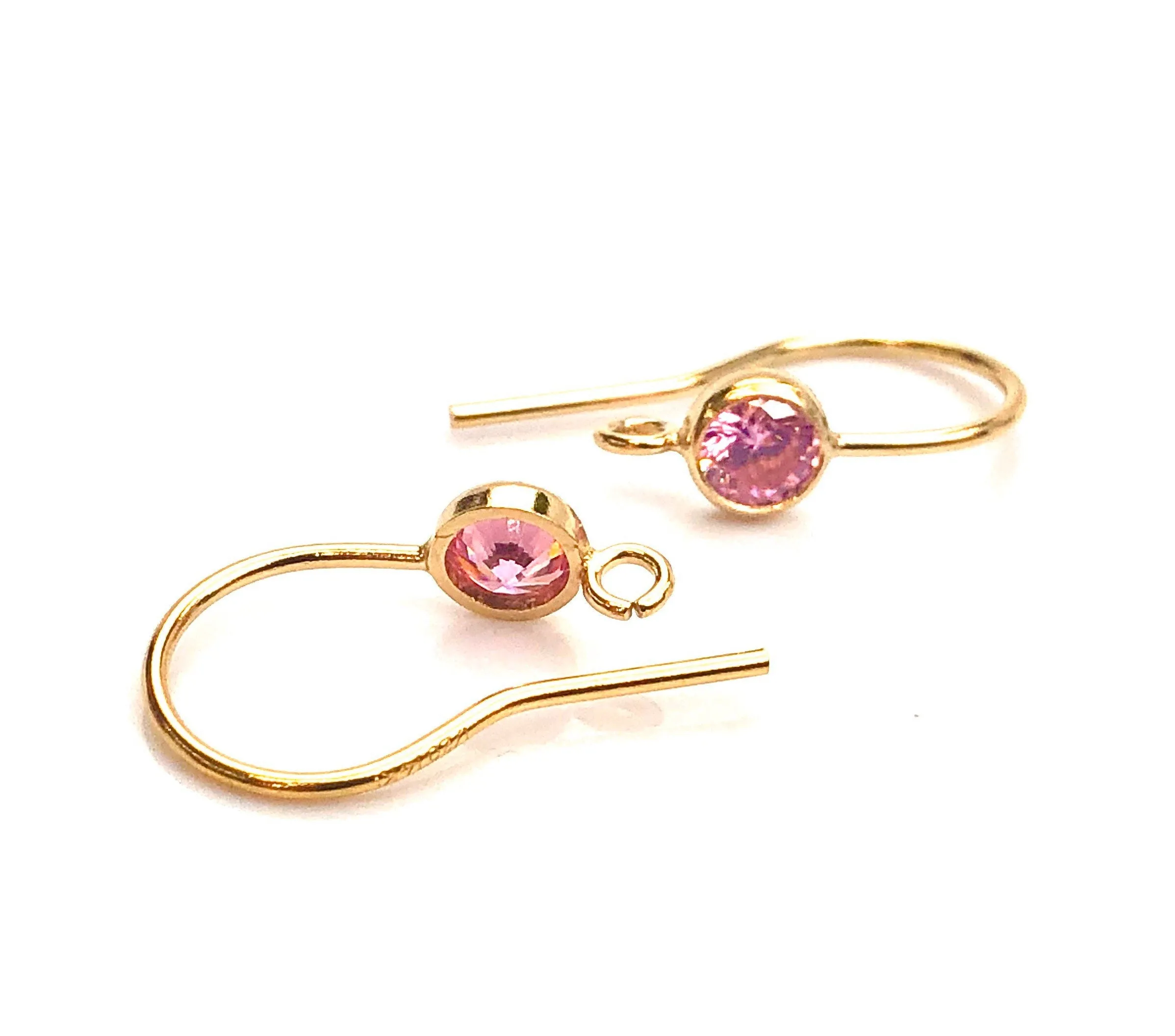 Pink cubic zirconia, 14KGF ear wire with ring , 14K gold , SKU#4006425M10