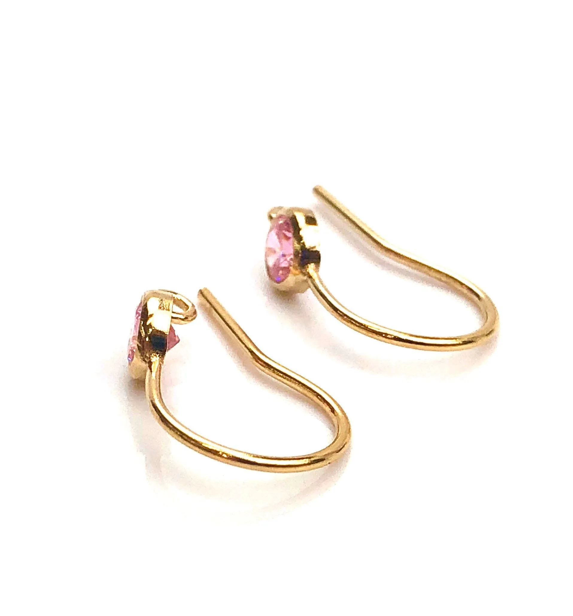 Pink cubic zirconia, 14KGF ear wire with ring , 14K gold , SKU#4006425M10