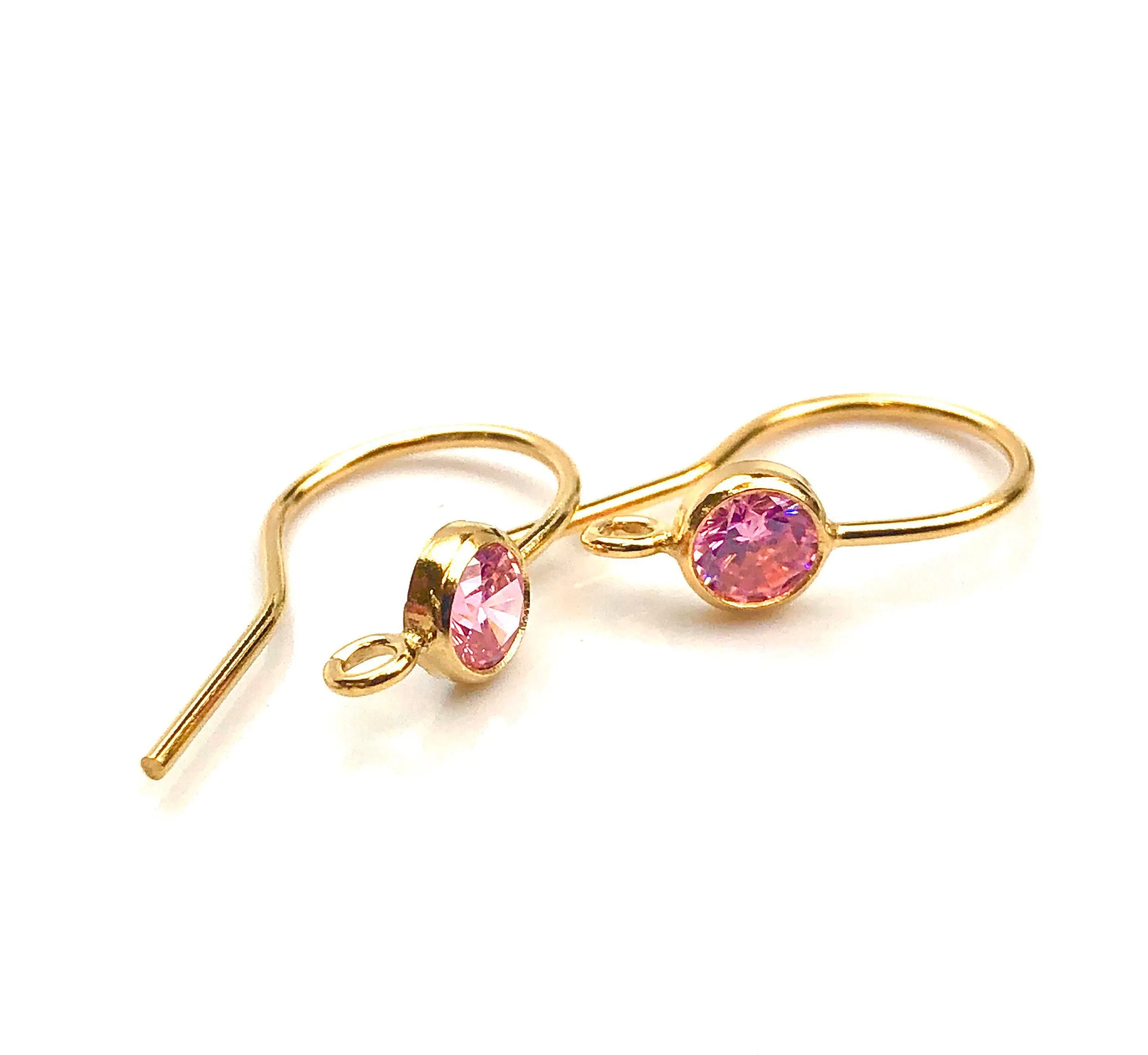 Pink cubic zirconia, 14KGF ear wire with ring , 14K gold , SKU#4006425M10