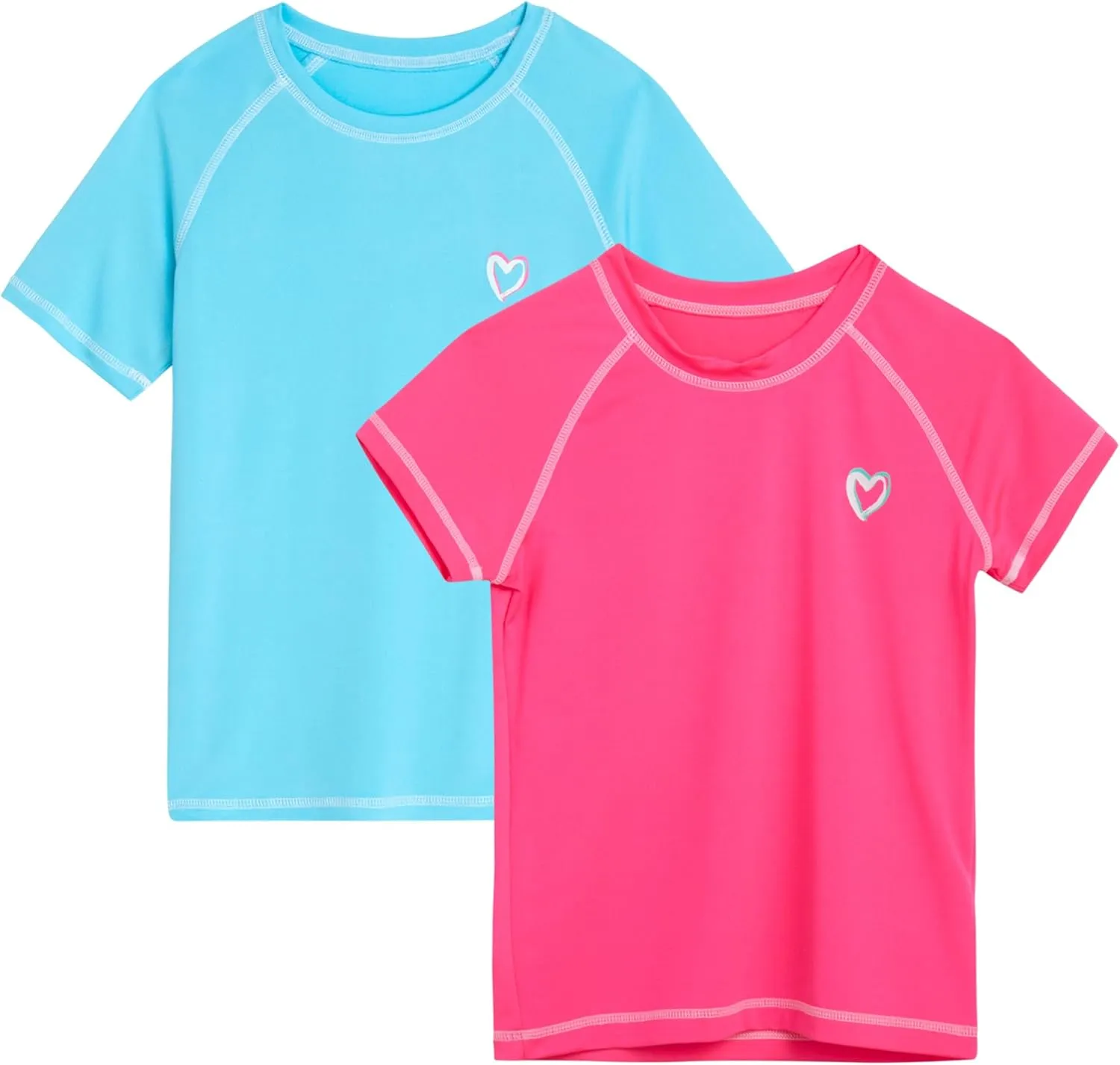 Pink Platinum Girls Rash Guard Shirt - 2 Pack UPF 50  Quick Dry Short Sleeve Swim Shirt Rash Guard for Girls (Sizes: 4-16)