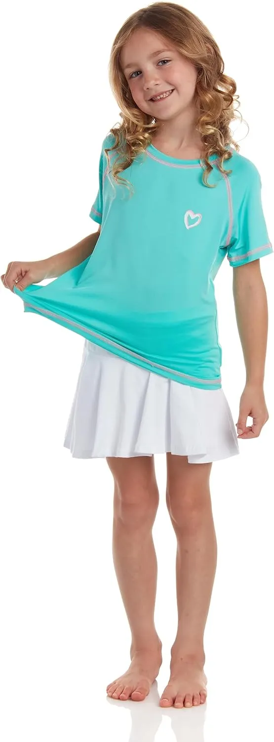 Pink Platinum Girls Rash Guard Shirt - 2 Pack UPF 50  Quick Dry Short Sleeve Swim Shirt Rash Guard for Girls (Sizes: 4-16)