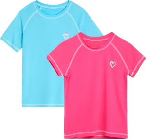 Pink Platinum Girls Rash Guard Shirt - 2 Pack UPF 50  Quick Dry Short Sleeve Swim Shirt Rash Guard for Girls (Sizes: 4-16)