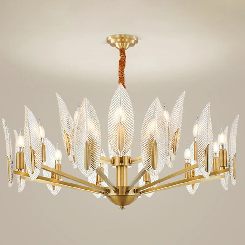 Postmodern Crystal Leaf Chandelier - Brass Hanging Lamp with 6/8/18 Lights for Living Room