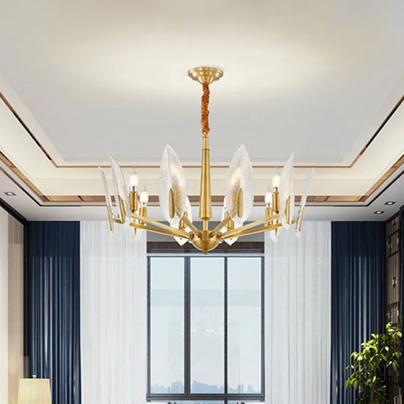 Postmodern Crystal Leaf Chandelier - Brass Hanging Lamp with 6/8/18 Lights for Living Room
