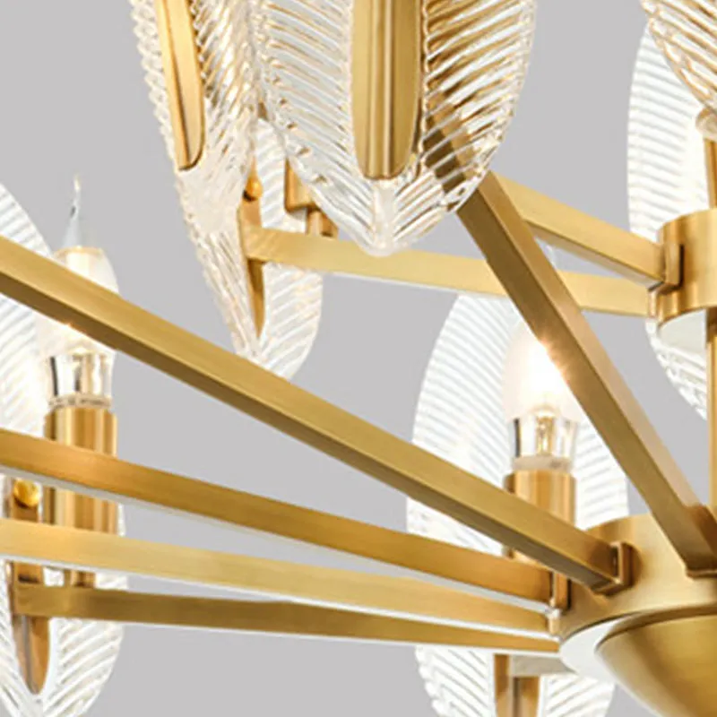 Postmodern Crystal Leaf Chandelier - Brass Hanging Lamp with 6/8/18 Lights for Living Room