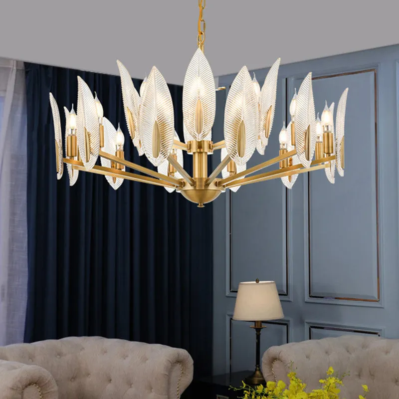 Postmodern Crystal Leaf Chandelier - Brass Hanging Lamp with 6/8/18 Lights for Living Room
