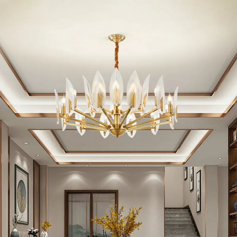 Postmodern Crystal Leaf Chandelier - Brass Hanging Lamp with 6/8/18 Lights for Living Room