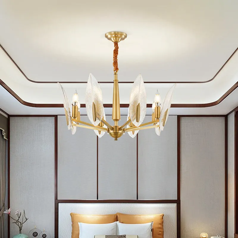 Postmodern Crystal Leaf Chandelier - Brass Hanging Lamp with 6/8/18 Lights for Living Room