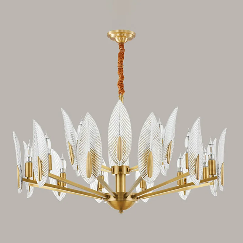 Postmodern Crystal Leaf Chandelier - Brass Hanging Lamp with 6/8/18 Lights for Living Room