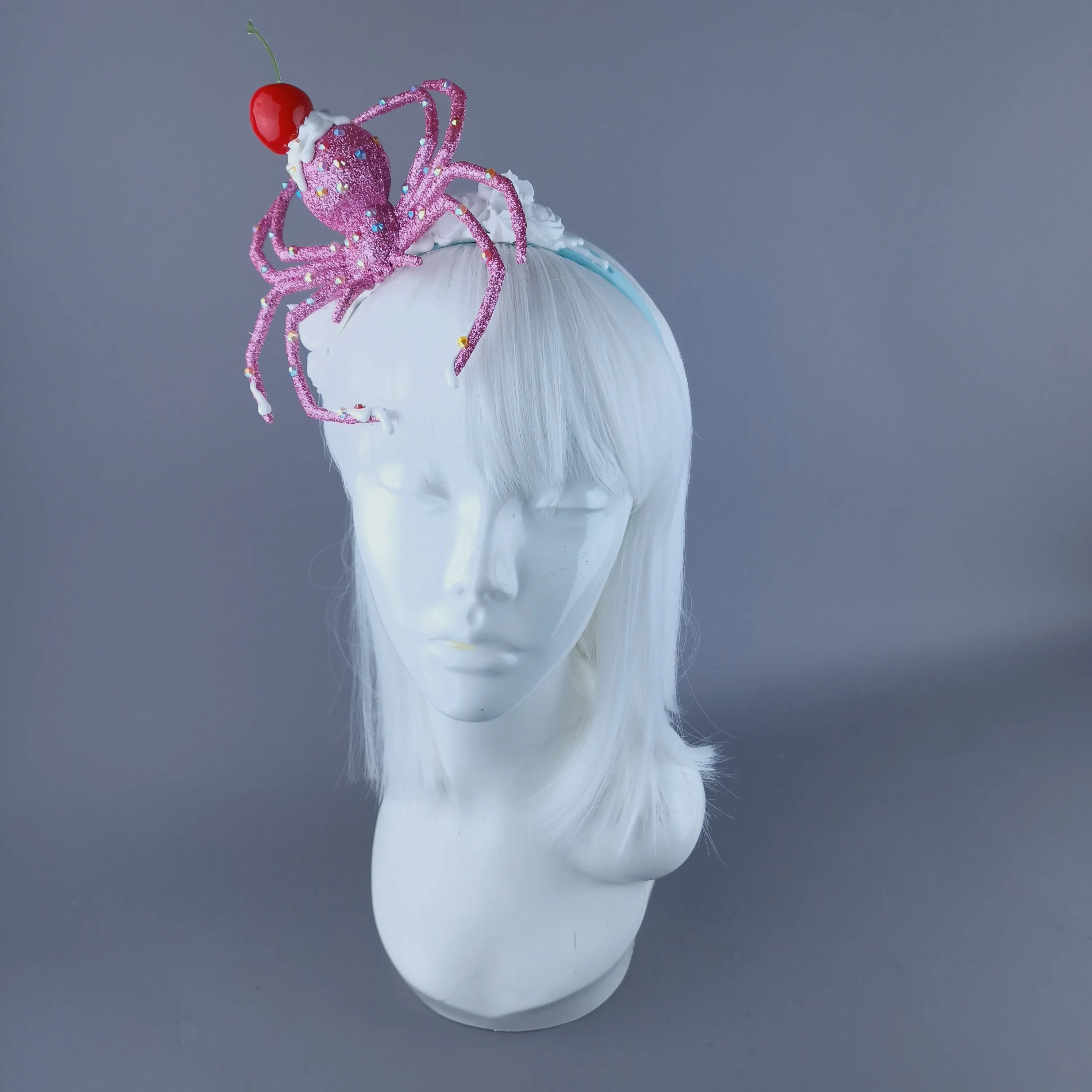 "Frostie" Pink Glitter Cherry Spider & Cream Headpiece